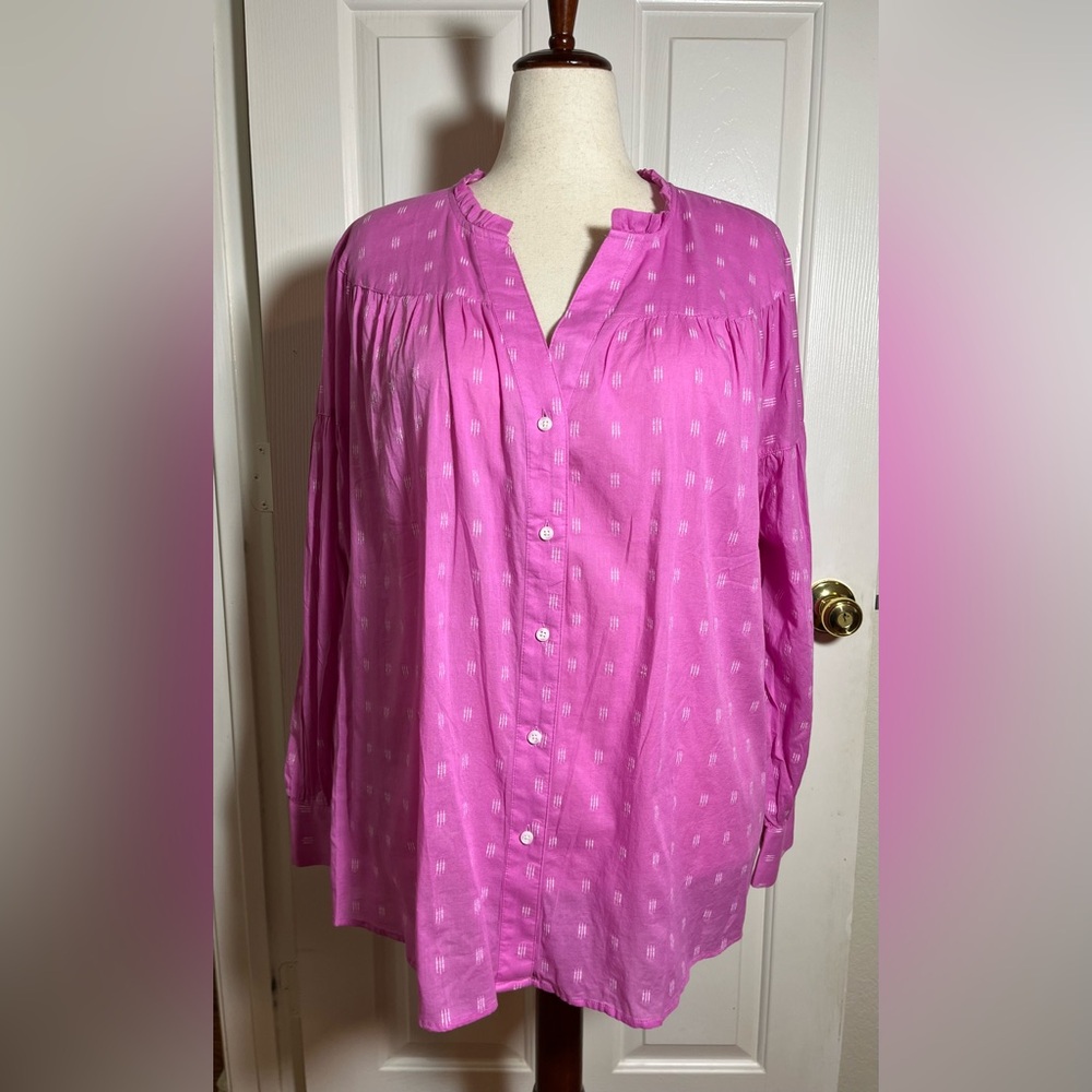 Lane Bryant Fuchsia Pink Ruffle Button Down Blouse Plus Size 20 NWT